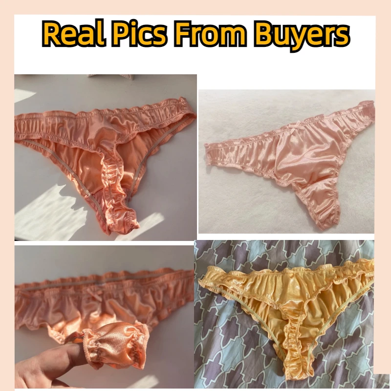 프렌치 스타일 프릴 새틴 절묘한 여성 속옷, 로우 웨이스트, 부드러운 실크 코튼 가랑이 스포츠 팬티, 통기성 심리스 브리프