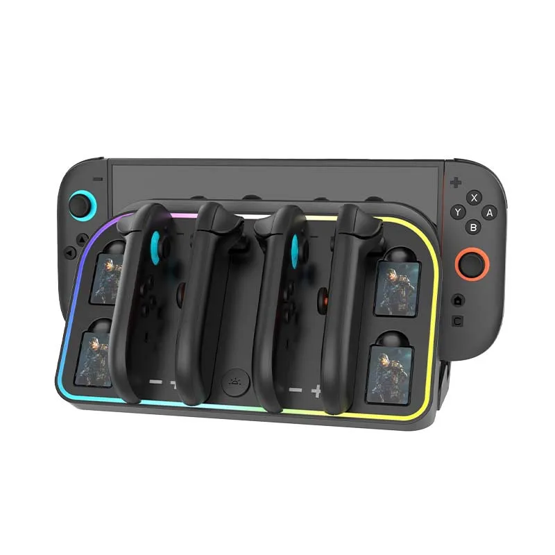 NEW HBS-2807 For Switch2 handle charging base wall mounted charging storage bracket Dock Station with colorful RGB lights