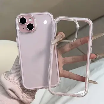 Luxury Candy Color Frame Clear Back Phone Case For iPhone 17 Air 16 15 14 13 12 11 Pro Max Plus Acrylic Shockproof Bumper Cover 1