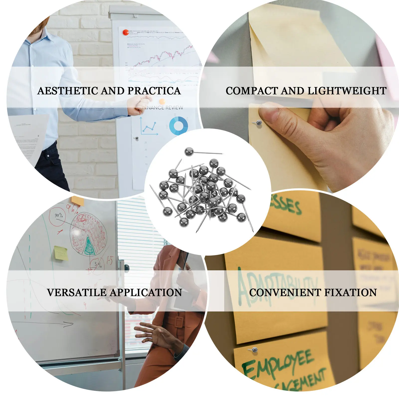 200개 스테인리스 스틸 코어 전기도금 플라스틱 푸시핀 둥근 머리 지도핀 여행 지도 사무실 가정 장 벽걸이용