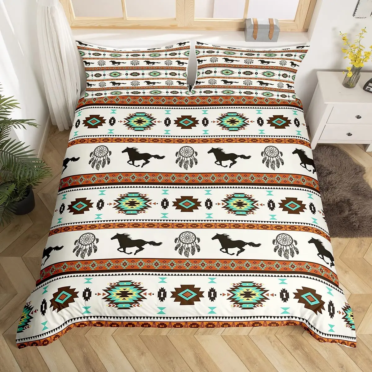 Description Picture 6 of itemLuxury Plaid Geometric Horse Print Bedding Set Modern Concise Duvet Cover with Pillowcases Queen King Size Bedroom Decor for Kid