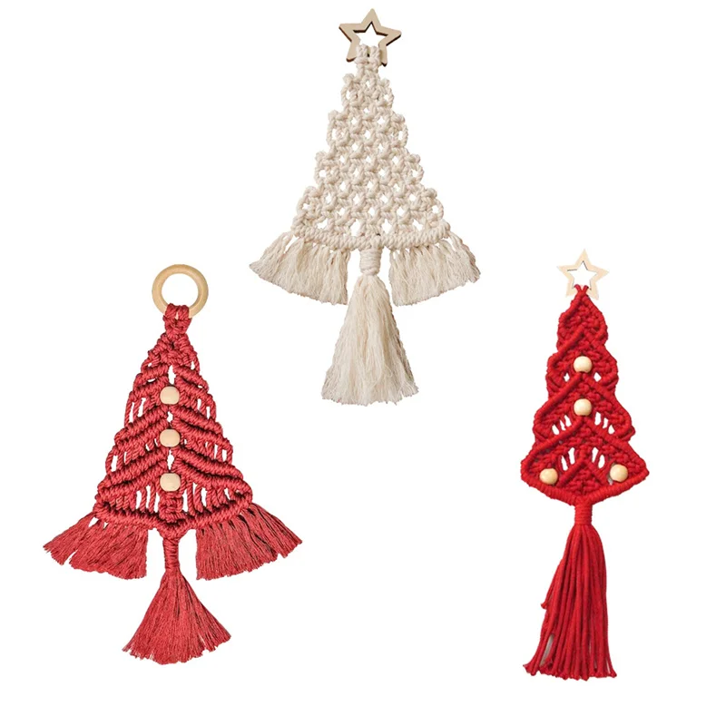 DIY macrame woven Christmas tree kit Christmas craft gift kit for family friends holiday gifts 3PCS/Set