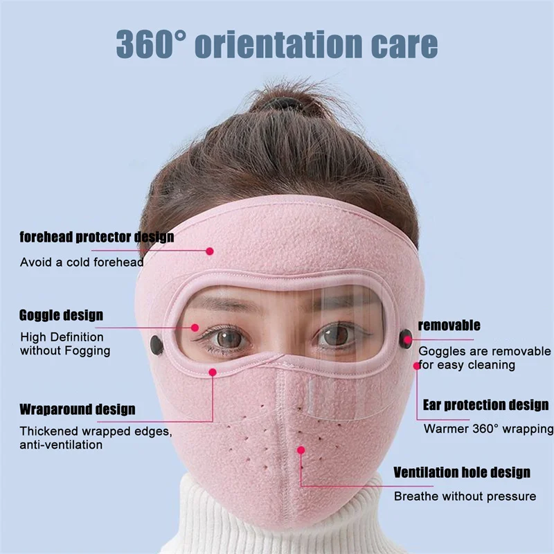 Outdoor Windproof Anti Dust Full Face Masks Cycling Ski Breathable Masks Eye HD Anti Fog Goggles Hood Cover Winter Warm Hat Caps