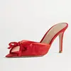 Summer Sweet Red Black Velvet Slippers Silk Butterfly-knot Sandals Pointed Thin High Heels Peep Toe Women Shoes Pumps Big Size 5