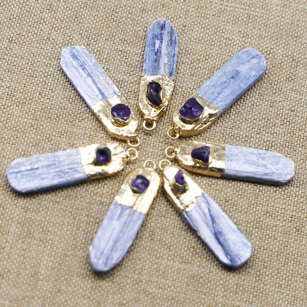New Natural Kyanite Pendants Irregular Raw Ore Rough Stone Ruby Charms Sweater Chain Mineral Crystal Specimen Diy Necklace 6Pcs