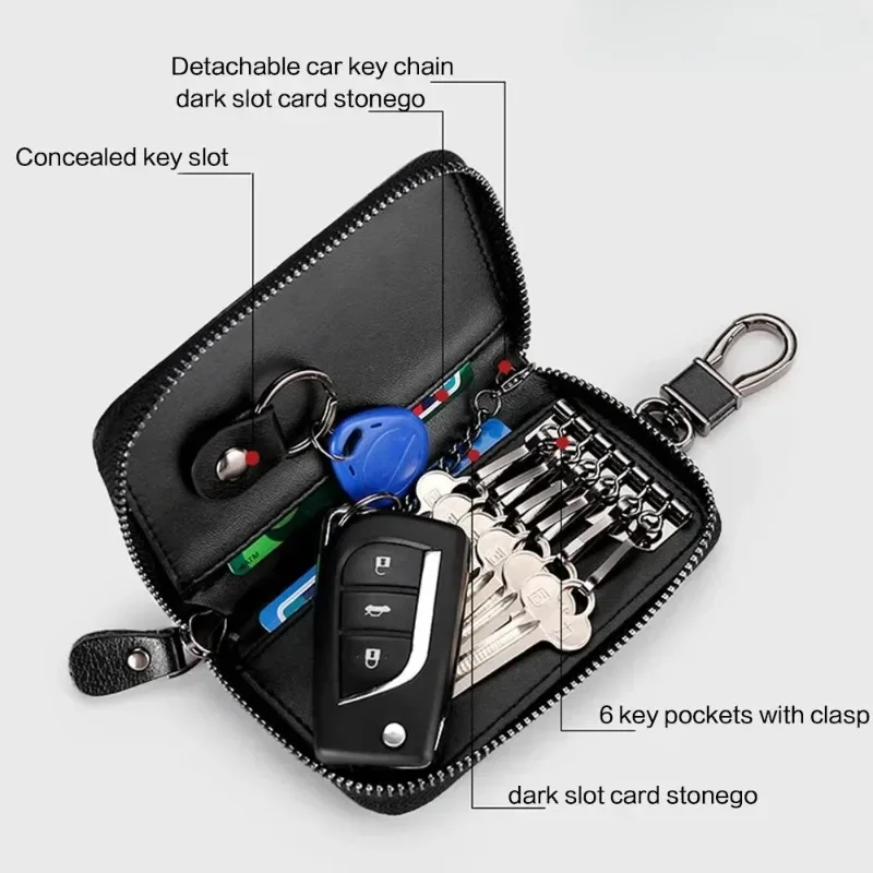Cowhide leather KeyChain Unisex Key Bag Multifunction Organizer Wallet Holder Smart Housekeeper Car Small Key Case Keys Pouch