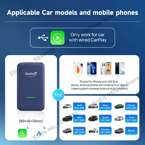 CarlinKit 4.0 3.0 Audi Porsche Benz VS Volvo Toyota IOS 16 플러그 앤 플레이 MP4 MP5 재생을 위한 Apple CarPlay 무선 동글 액티베이터 6