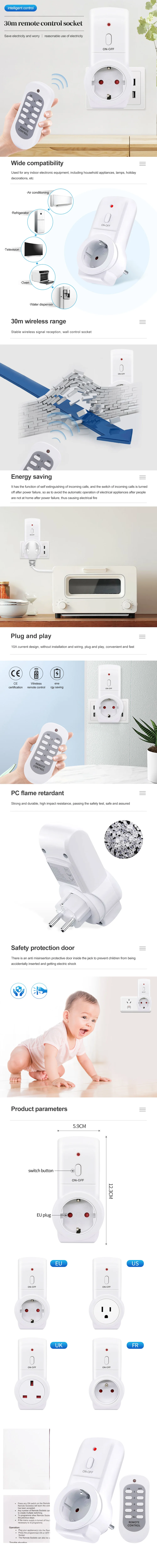 Drahtlose Fernbedienung Smart Timer Steckdose Schalter 220V EU UK FR US Stecker Wand 433mhz Programmierbare Steckdose schalter – Detail 1