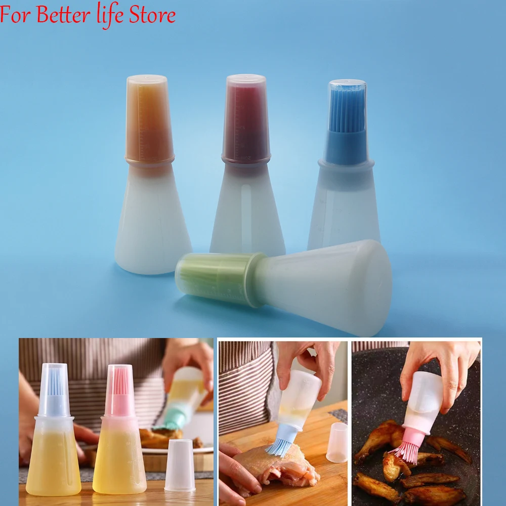 1 PCS Oil Bottle With Measuring Cap, Silicone Brush, Controllable Oil Absorbing Material Brush, Barbecue BBQ Brush