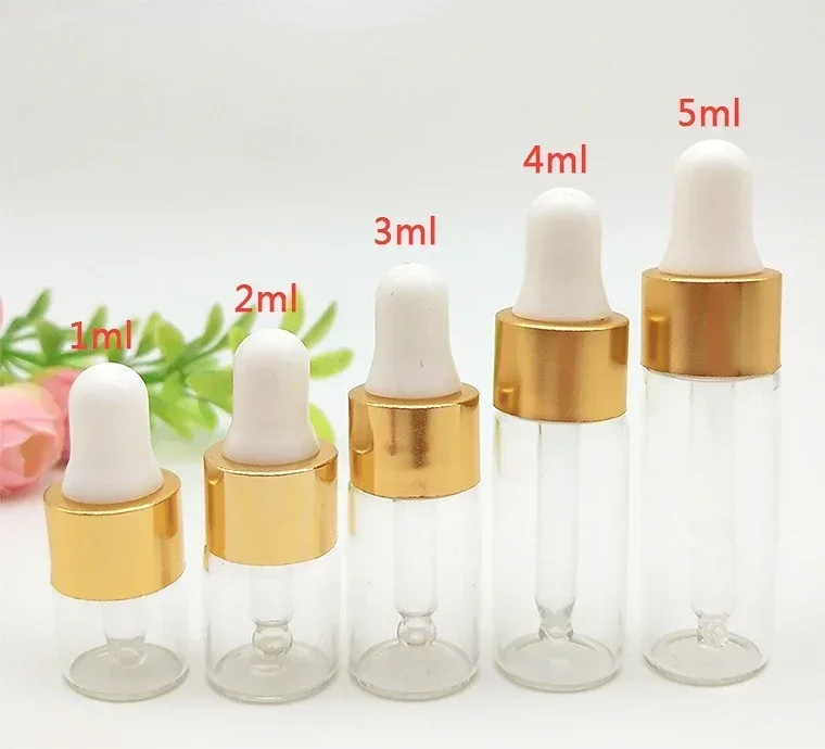 50PCS Dropper 병 골드 캡 향수 투명 유리 피펫 병 에센셜 오일 시약 아로마 테라피 빈 병