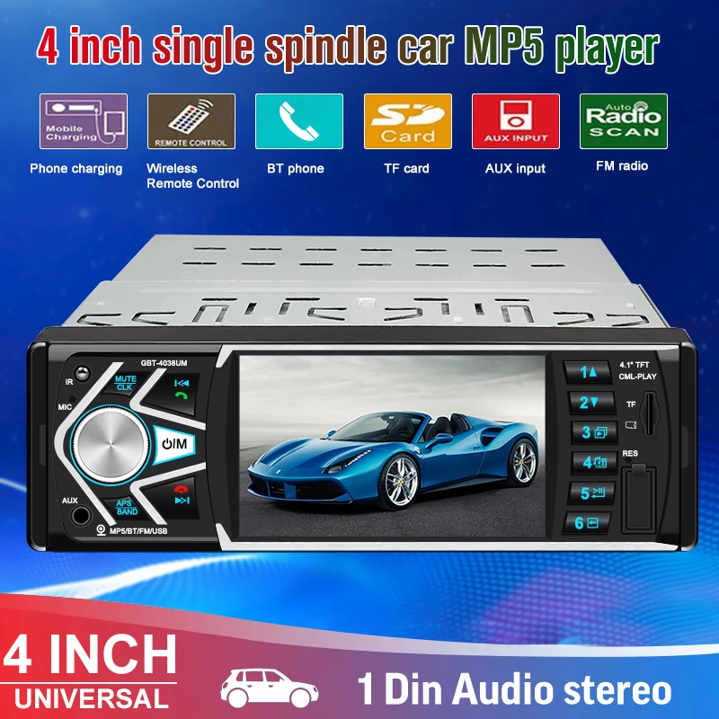 

Автомагнитола 1Din с поддержкой Mp5, Mp3, Bluetooth, Fm, Usb, 4 дюйма