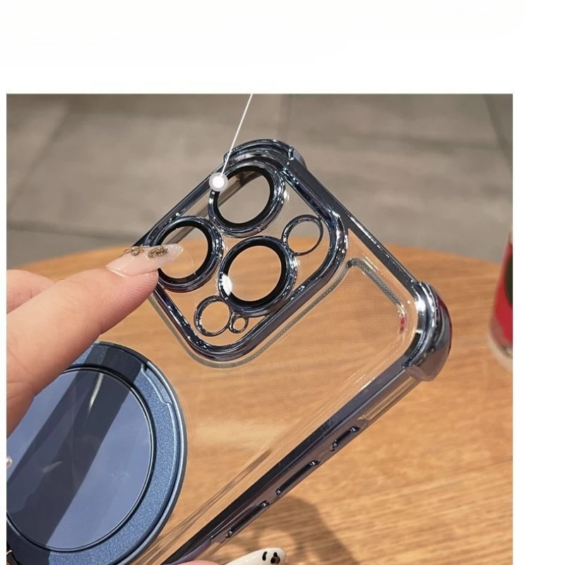 Rotating Magnetic Bracket Phone Case – Clear Shockproof Plating Silicone Cover