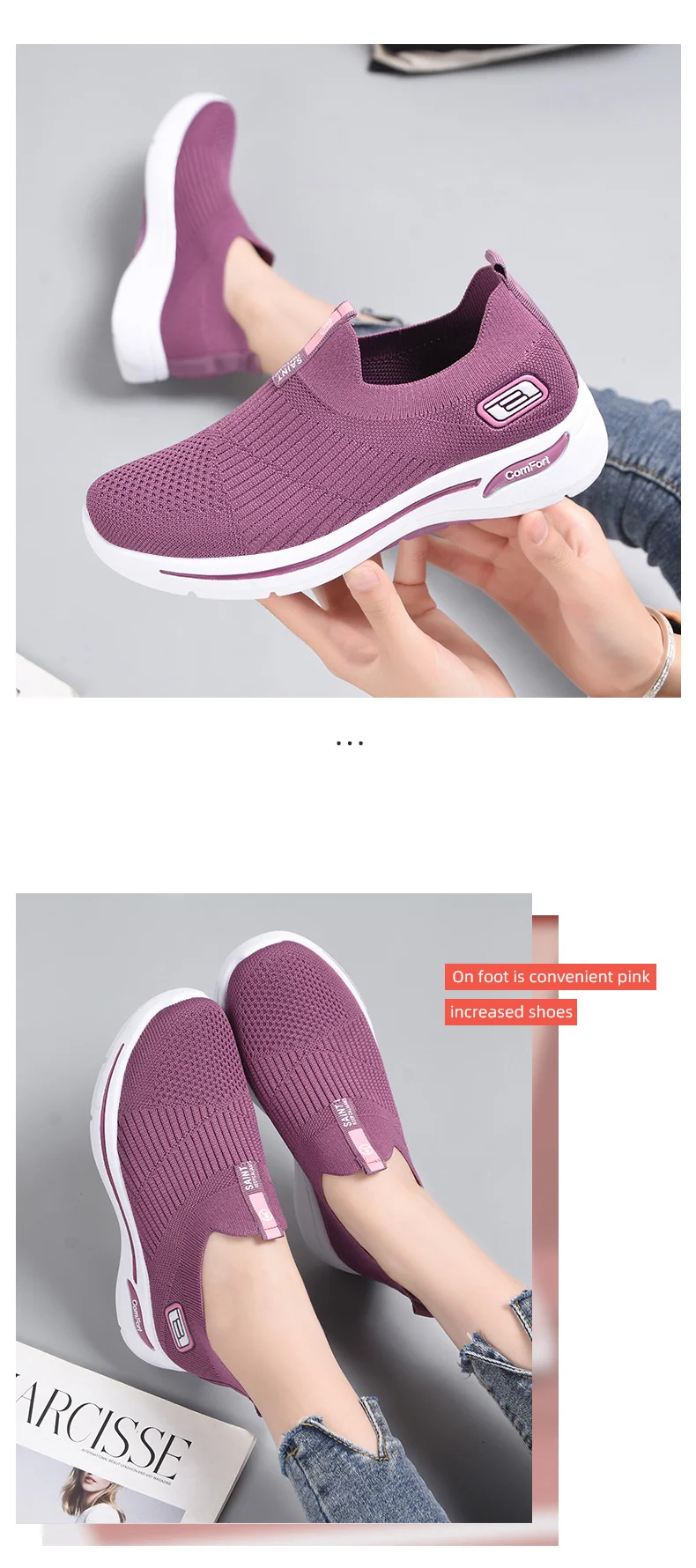 2021 Women Vulcanized Shoes Comfortable Women Sneakers Slip On Flats Breathable Shoes Women Loafers Plus Size 41 Walking Flat