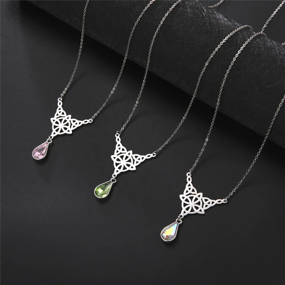 Skyrim Triquetra Irish Knot Wicca Collana Con Ciondolo Crystal Water Drop Neck Chain Choker Donna Gioielli Con Nodo Strega In Acciaio Inossidabile