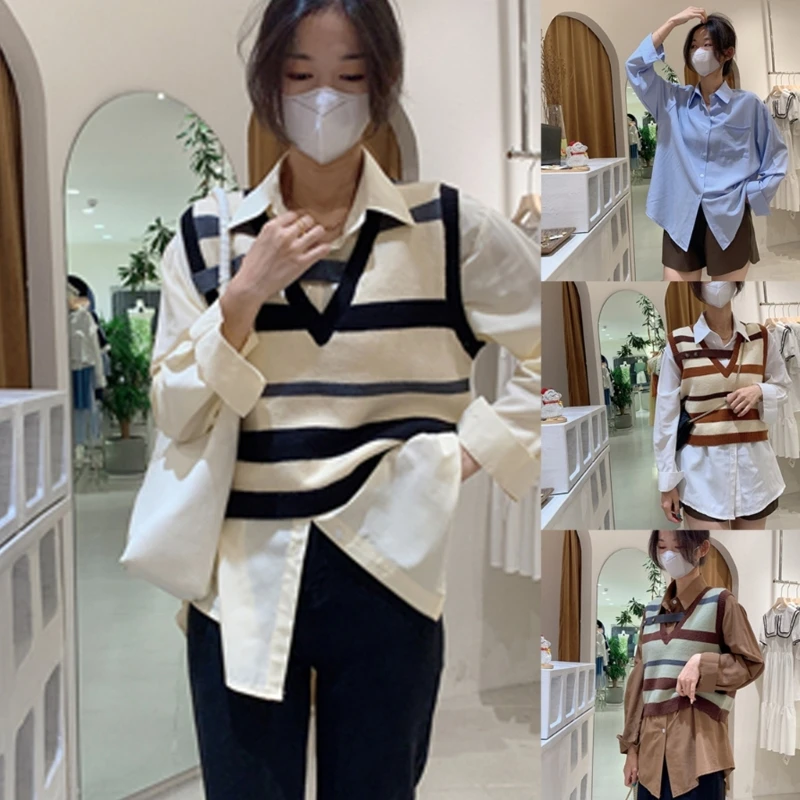 Women Spring Long Sleeve Drop Shoulder Boyfriend Shirt Lapel Button Up Solid Oversized Loose Blouses Top with Pocket