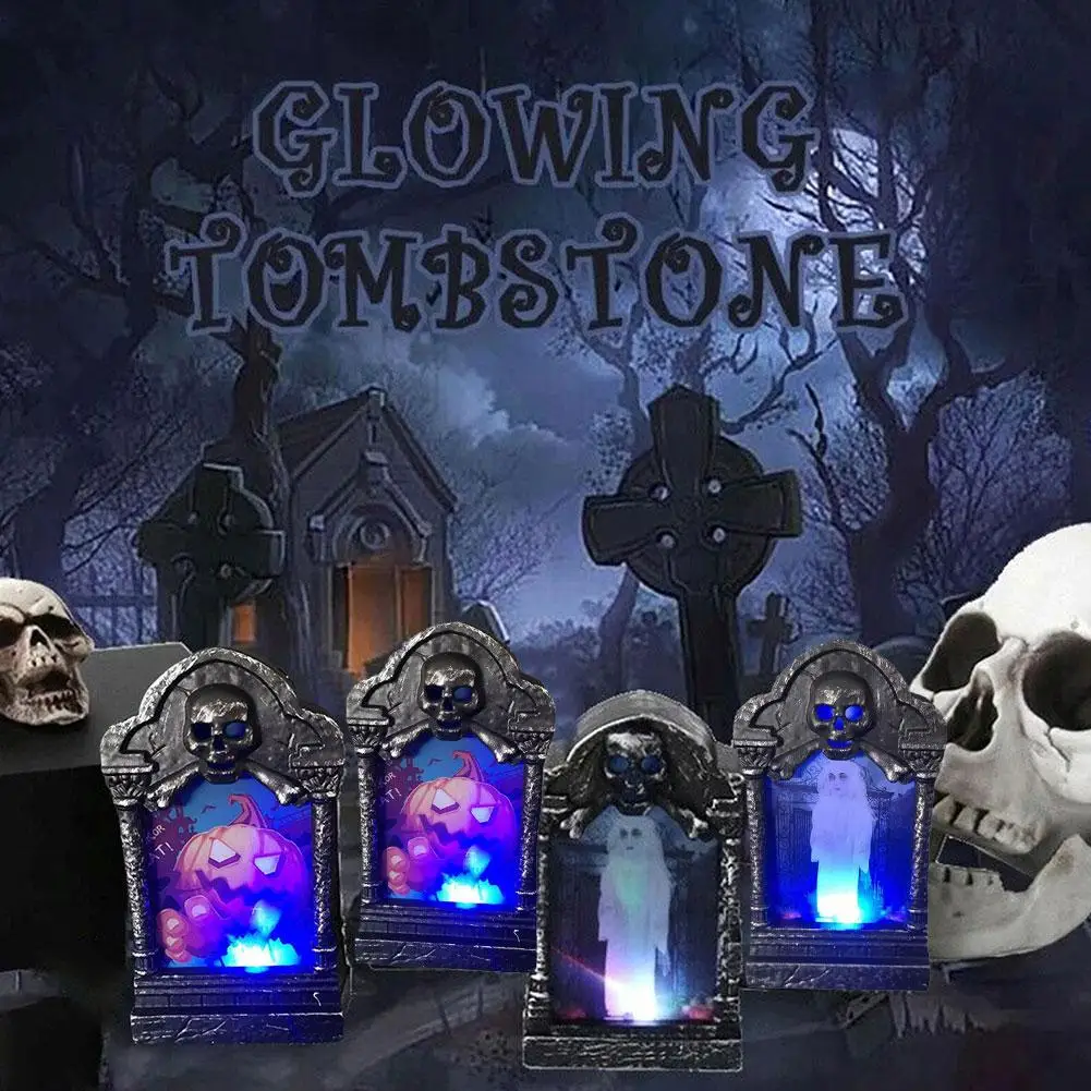 

Halloween Tombstone Lamp New LED Decorative Prop Candle Colorful Skull Flash Pumpkin Lamp Lamp Portable Head Lamp W9Q5