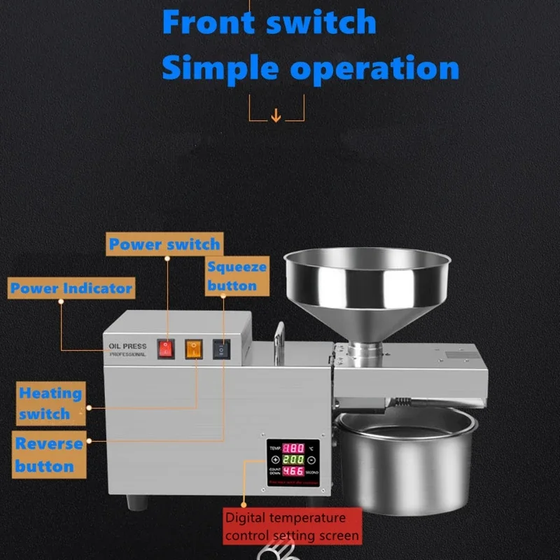 Nový 220V/110V nerez ocel olej tisk stroj, chladný olej extractor len slunečnice oliva olej presser，s9s