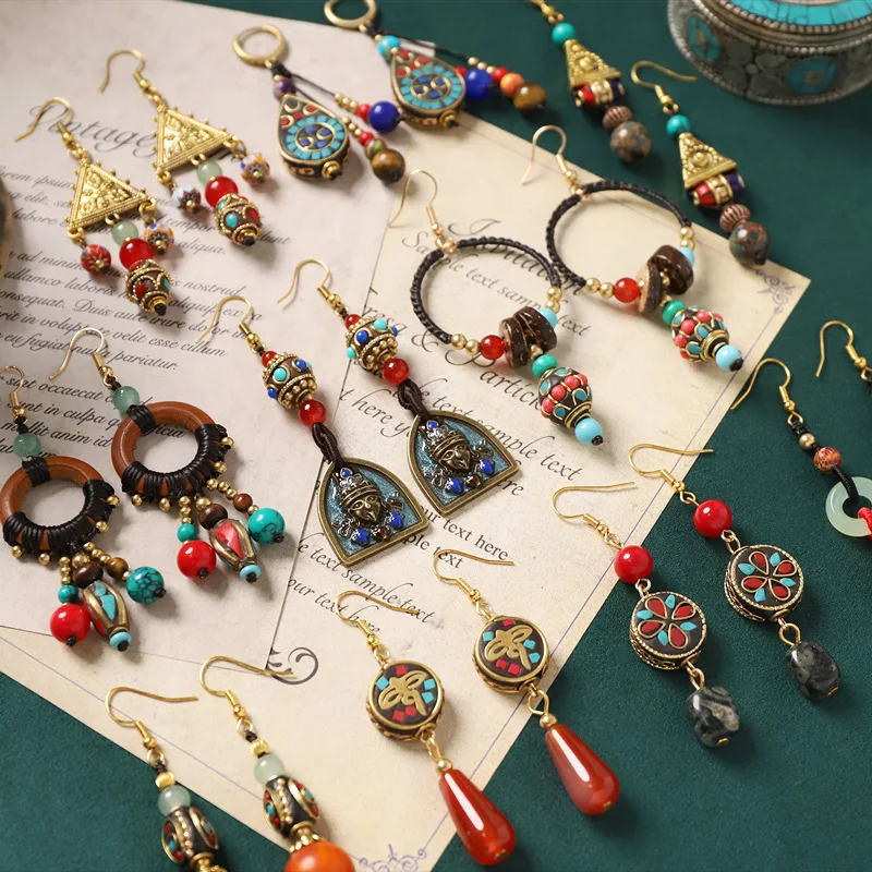 Original Design Nepalese Earrings for Women Retro Tibetan Ethnic Style Hand Made Long Tassel Jewelry Exotic Niche Earring Gifts 2