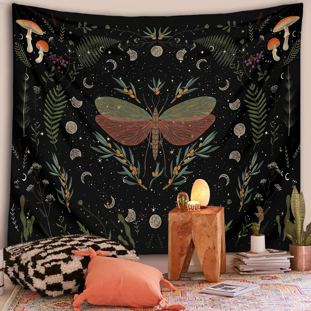 Moon Tapestry Wall Hanging Moth Botanical Witchy moon Phase Aesthetic Moon Goddess Living Room Dorm Decor Mushroom Tapestry tapestry decorations