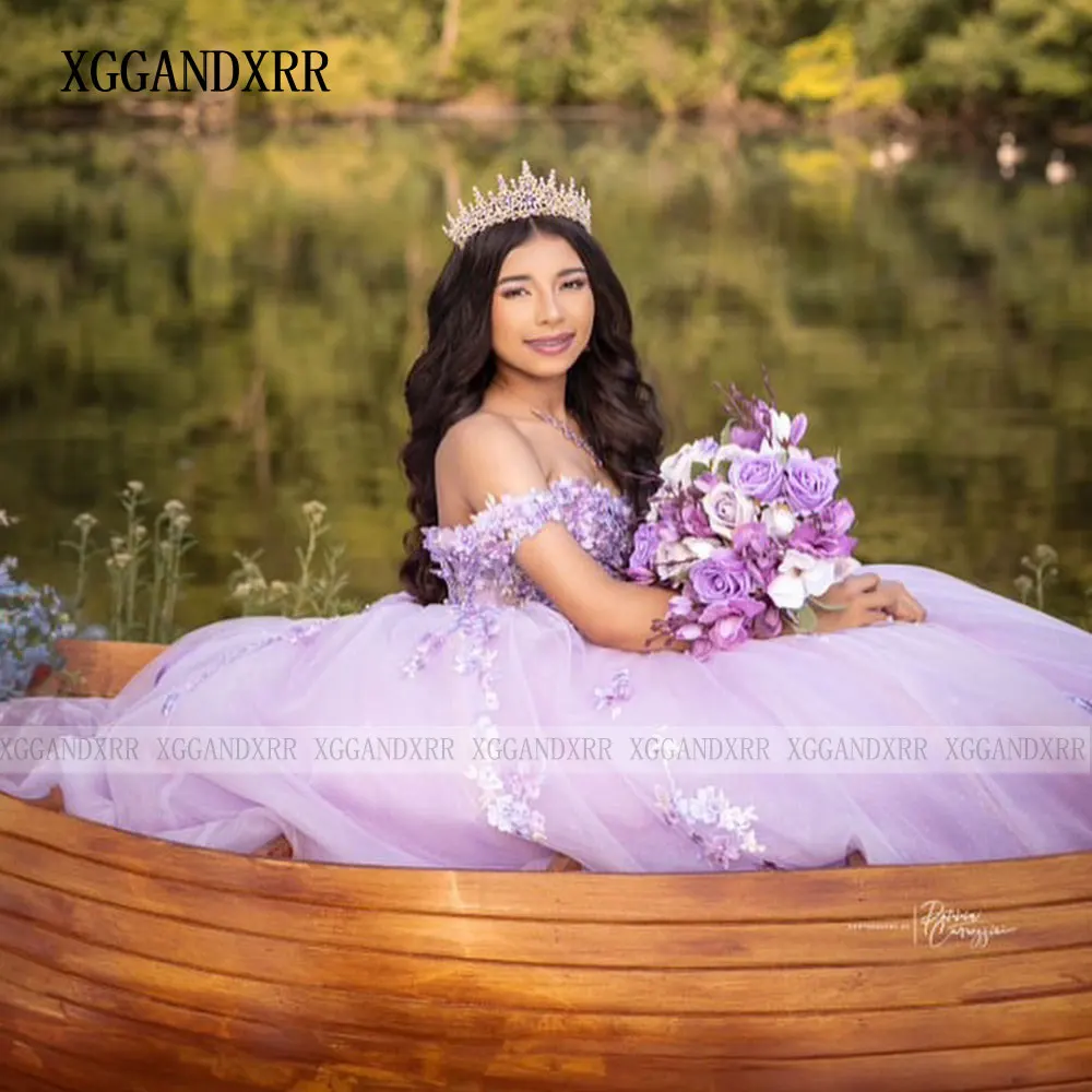 Light Purple Quinceanera Dresses Lilac Sweetheart Lace Applique Ball Princess Sweet 16 Dress Vestido De 15 A&ntilde;os