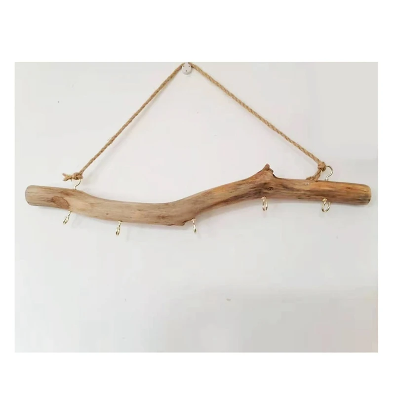 2Pcs Natural Driftwood Decorative Branches Farmhouse Home Wall Hanging Decor Hanging Jewelry Organizers With 5 Hooks Easy To Use 3