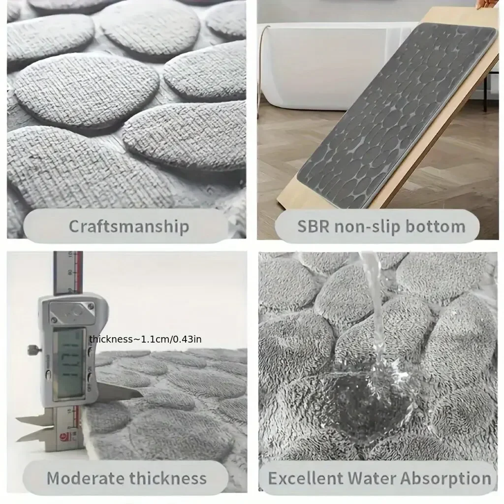 1 Set Bathroom Mat Solid Color Simple Water-absorbing Non-slip Stone Pattern Three-piece Set