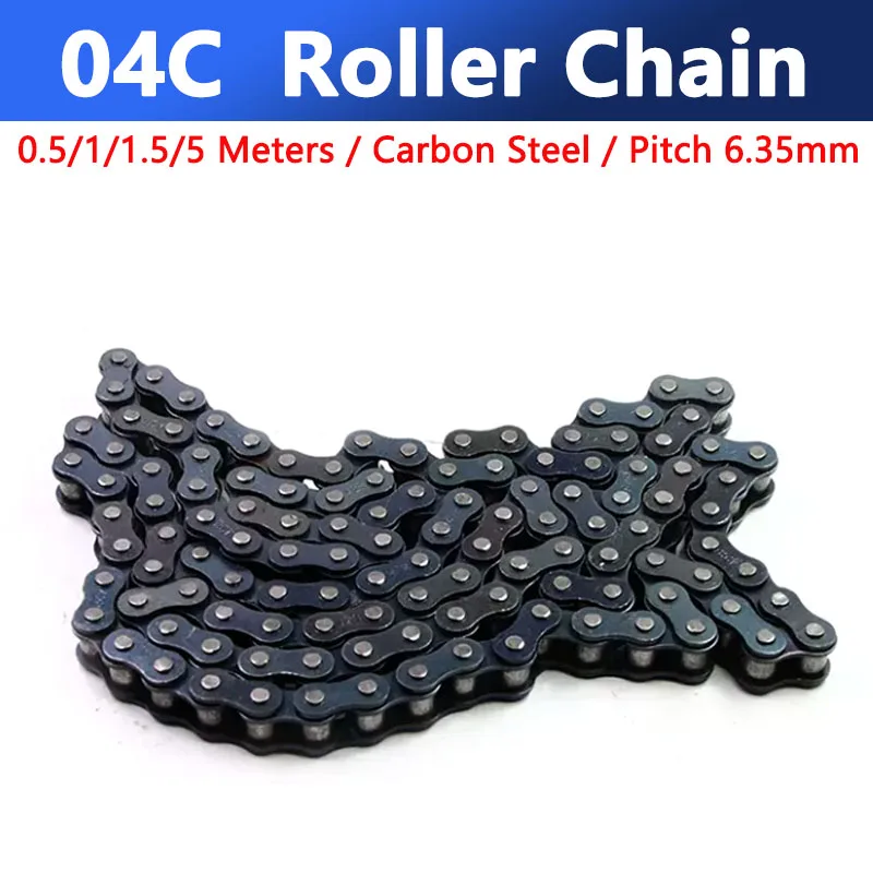 1pc 0.5/1/1.5/5Meter 04C Roller Chain Industrial Transmission Chain Pitch 6.35mm for 04C Sprocket Chain Links Connector