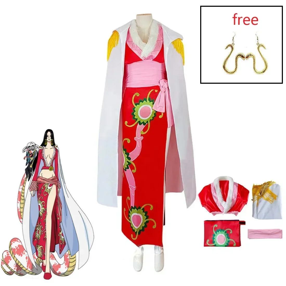 

Hot Anime Boa Hancock Cosplay Costumes Sexy Empire Red Kimono Dress Clothing Wig Halloween Costumes for Women New