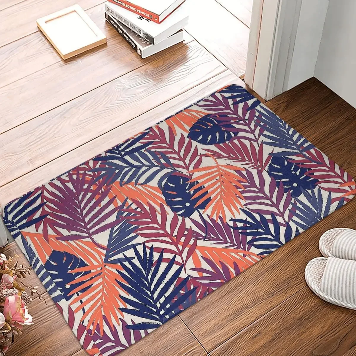 

Tropical Leaves Beach Non-slip Doormat Monstera Leaves In Blue Plum Carpet Bath Bedroom Mat Outdoor Flannel Pattern