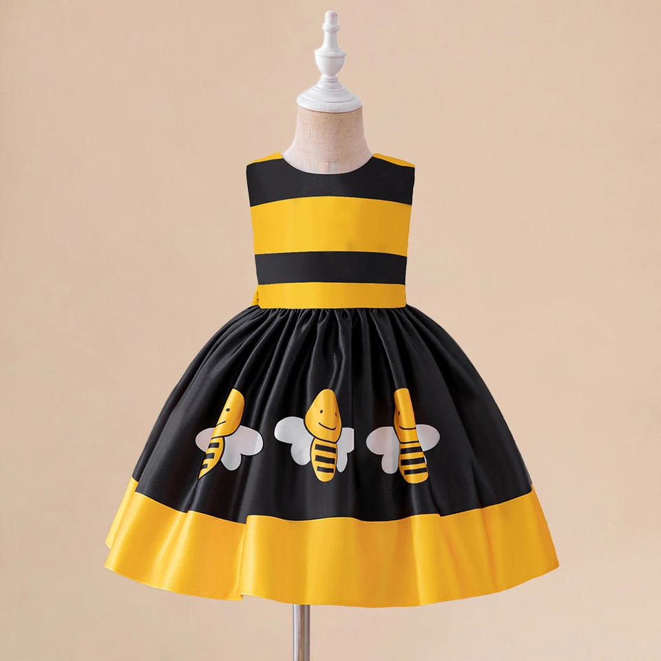 Honey Bumble Bee Girls Party Dress for Kids 1st Birthday Striped