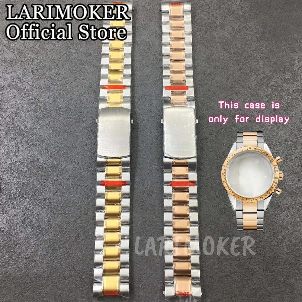 LARIMOKER Neues 20 mm Edelstahl-Uhrenarmband in zweifarbigem Gold/zweifarbigem Roségold mit Faltschließe, passend für Herren-Uhrengehäuse 40 mm VK63