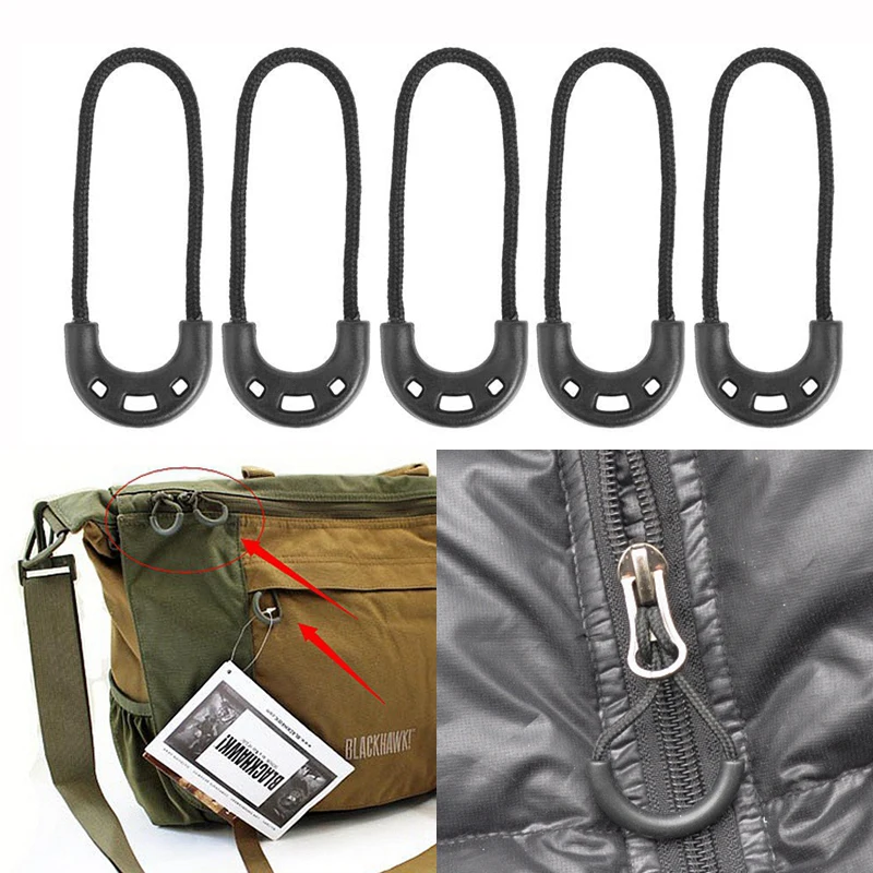 

5ps Zipper Repair Kits Puller Pulls Band Aid Fix Zippers Pull Black Rope End Buckle Holder Suitcase Tent Backpack