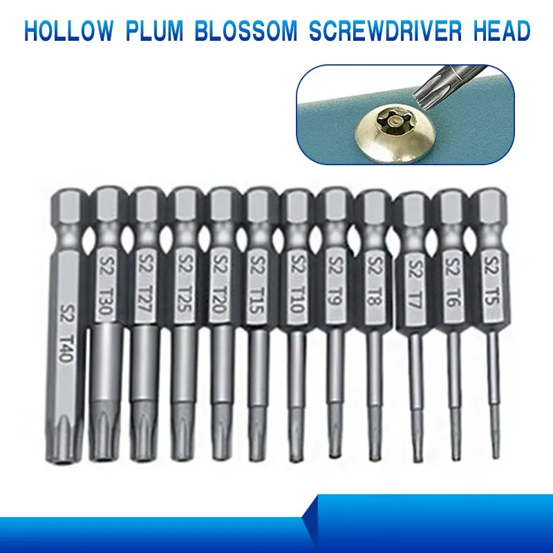 12pc Hollow Plum Blossom Screwdriver Head 50mm Long S2 Hexagonal Handle Screwdriver Screwdriver Bit Electric Tool Drill Set