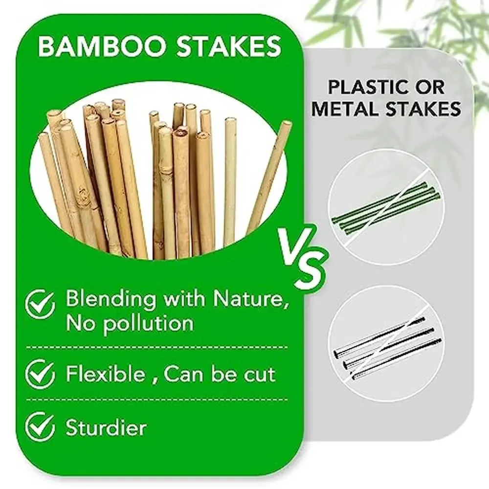 40 Pack Bamboo Plant Stakes 5ft 57.5inch with 200pcs Twist Ties Garden Support Poles Tomatoes Beans Vine Climbing Plants