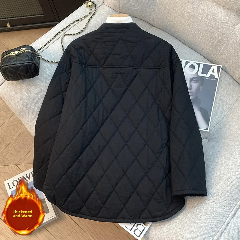 Lightweight Cotton Jaet Women's Autumn Winter Casual Retro Diamond Patterned Thin Cotton Blend Coat Winter Top