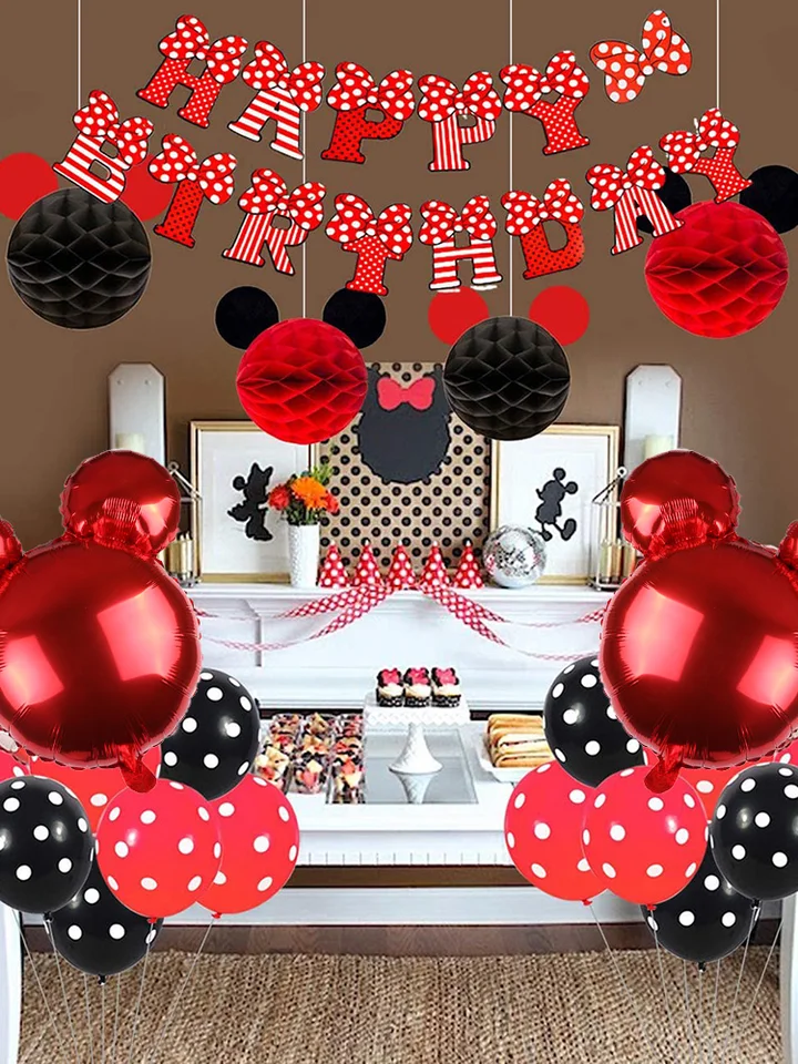 Obumi Cartoon Mouse Birthday Tablecloth - 3 Pack, 86.6x51.2 Inches, Red & Black, For Kids Parties - View #10