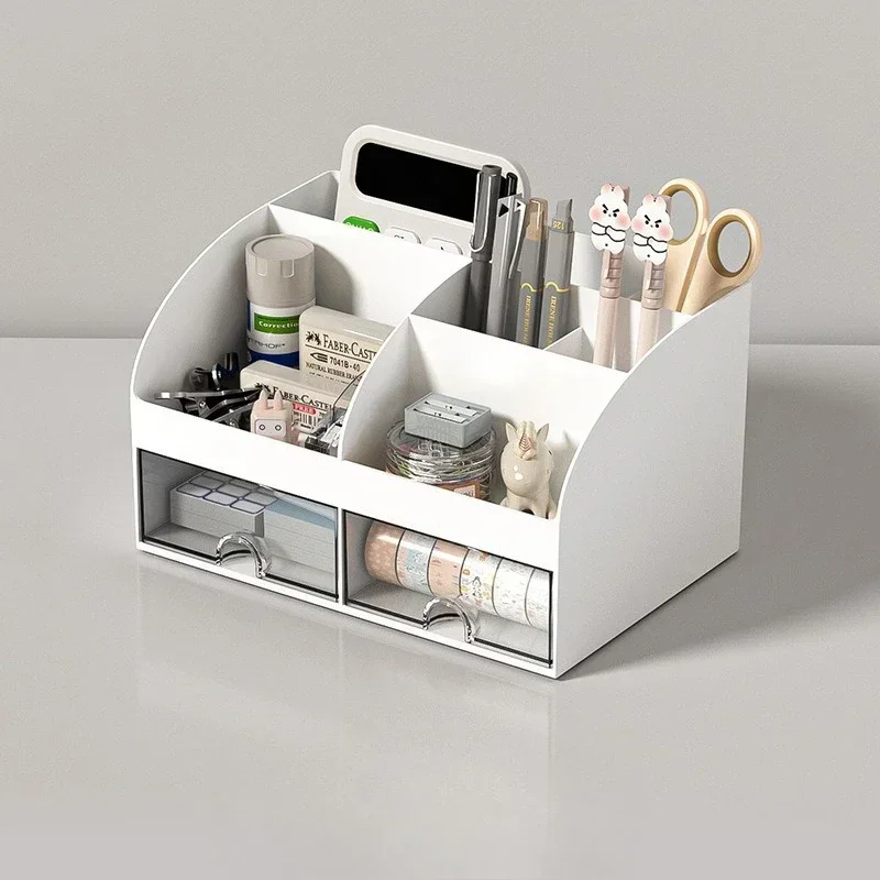White Plastic Desk Organizer with Drawers for Office Storage