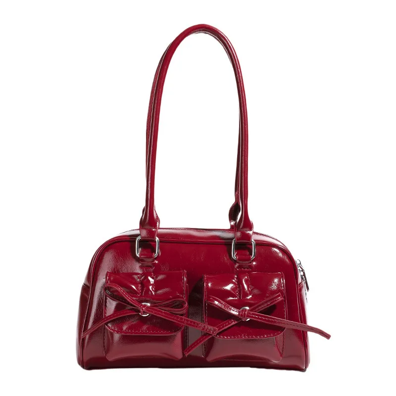 Women'S 2025 Novelty Ballet Inspired Dark Underarm Bag Featuring Chic Bow French Baguette Style Shoulder Bag