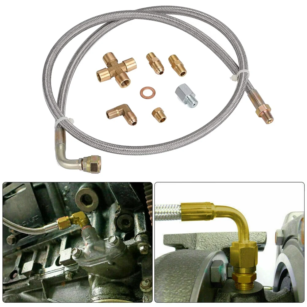 Universal Turbo Oil Feed Line Oil Return Line Drain Kit 1/8 NPT 4AN T3 T4 T3/T4 T04E T70 T66 T67 GT35 GT45