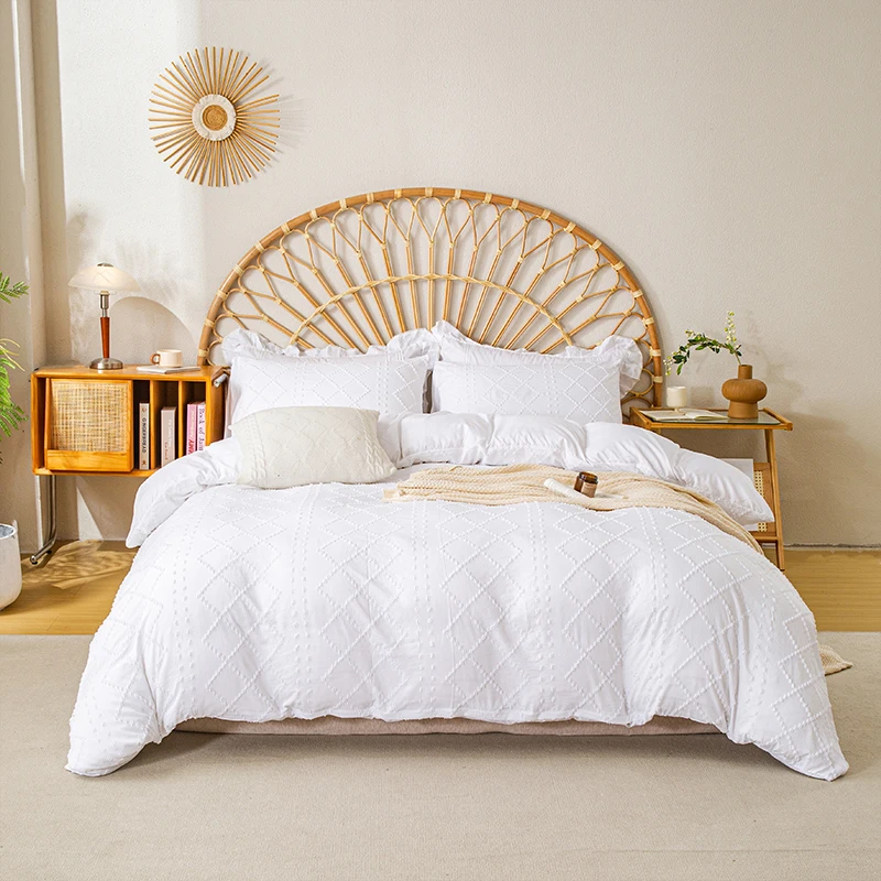 Parure de lit 3 pièces à fleurs découpées avec fermeture éclair - Polyester, parure de couette toutes saisons (couette et taies d'oreiller non incluses)