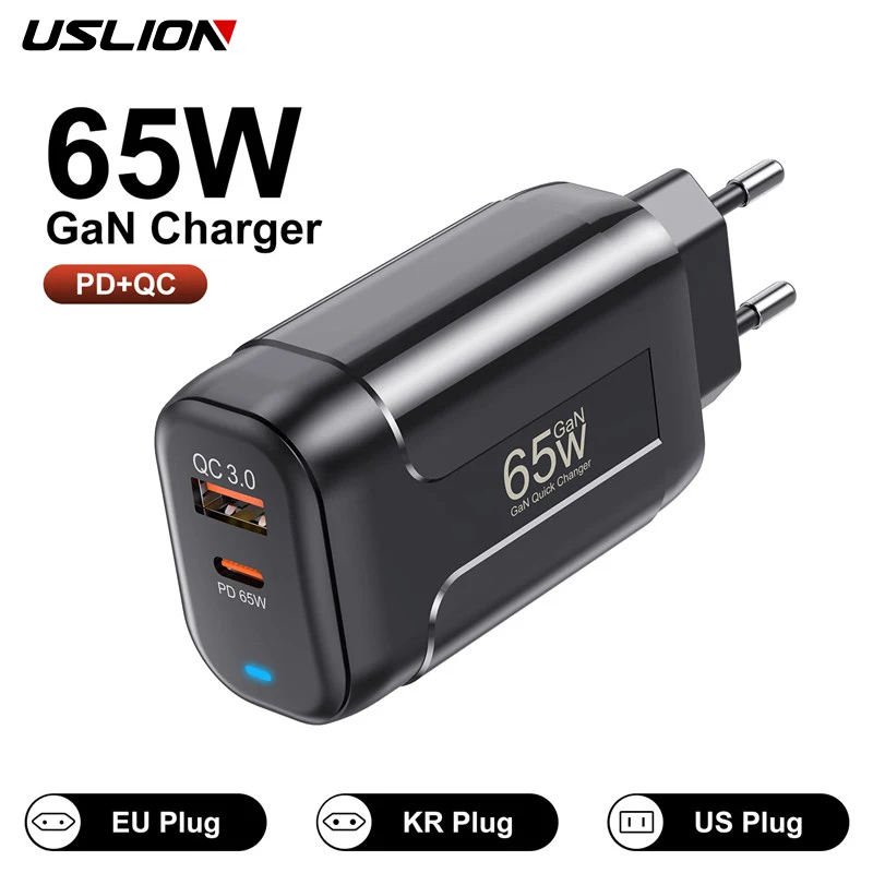 USLION 65W GaN USB Type C Charger For Laptop PPS Tablet Fast Charge For Samsung QC3.0 PD3.0 For