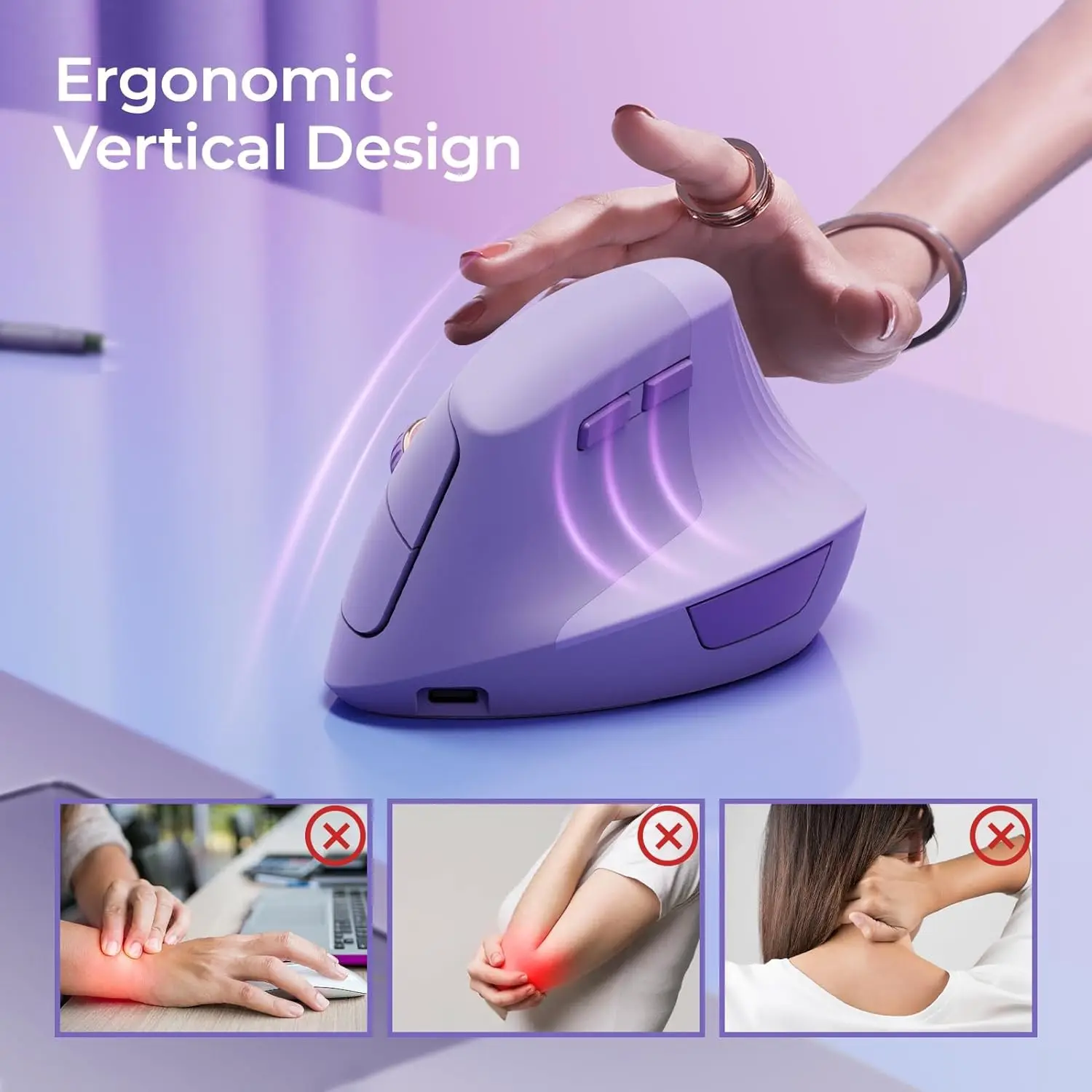 Seenda Vertical Wireless Mouse Rechargeable Ergonomic USB Type C 2 in 1 Receiver For Laptop PC MacBook Windows Android