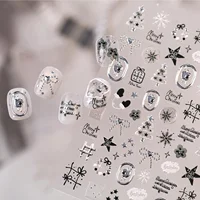Autocollants pour ongles de Noël en métal 5D, motifs nœuds, flocons de neige, étoiles à cinq branches, cœurs, pour décorations de Noël et de fêtes 6