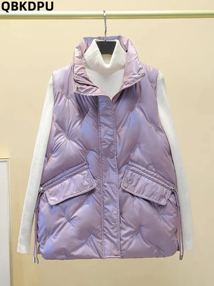

Plus Size Puffer Vest Women Jacket Korean Style Trend Zipper Short Colete Chaquetas Slim Pocket Drawstring Chaleco Jaquetas 2023