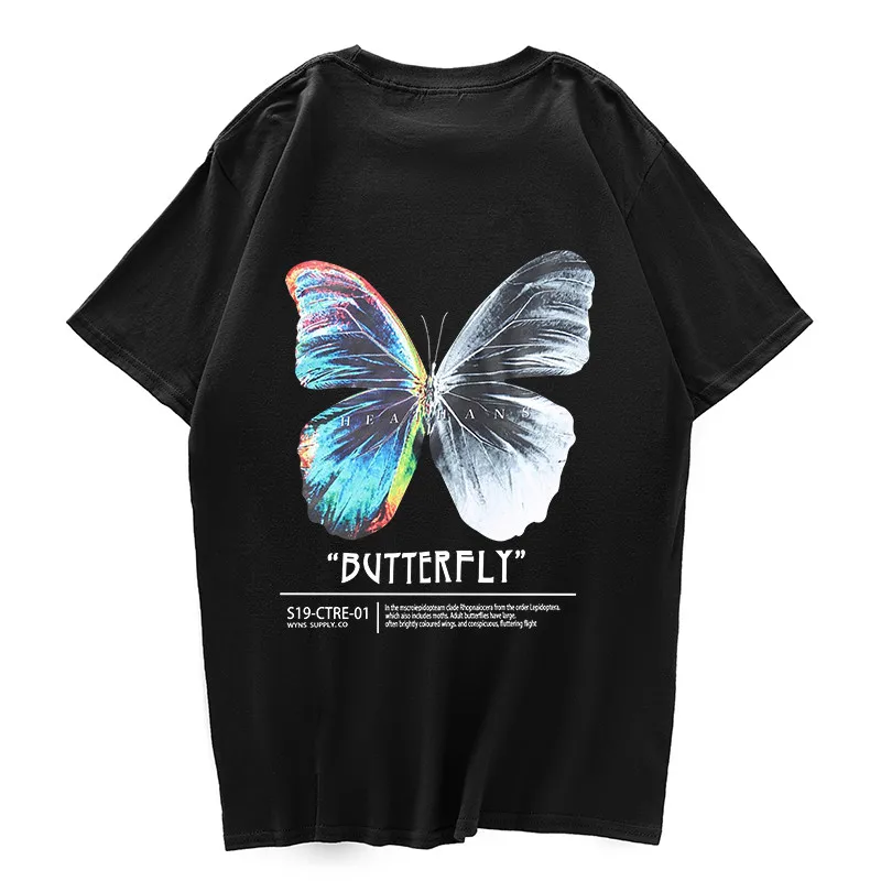 

Hot Sale Casual Hip Hop Plus Size T Shirt Men Street Harajuku Colorful Butterfly T Shirt Short Sleeve Loose Quick Dry T Shirt