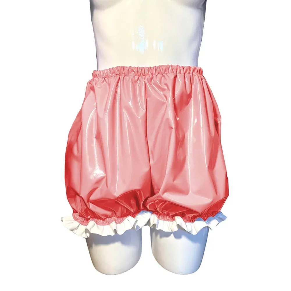 Unisex Sexy Lingerie High Waist Loose Pumpkin Shorts PVC Faux Latex Short Pants Wetlook Lolita Shorts Cosplay Casual Bottoms