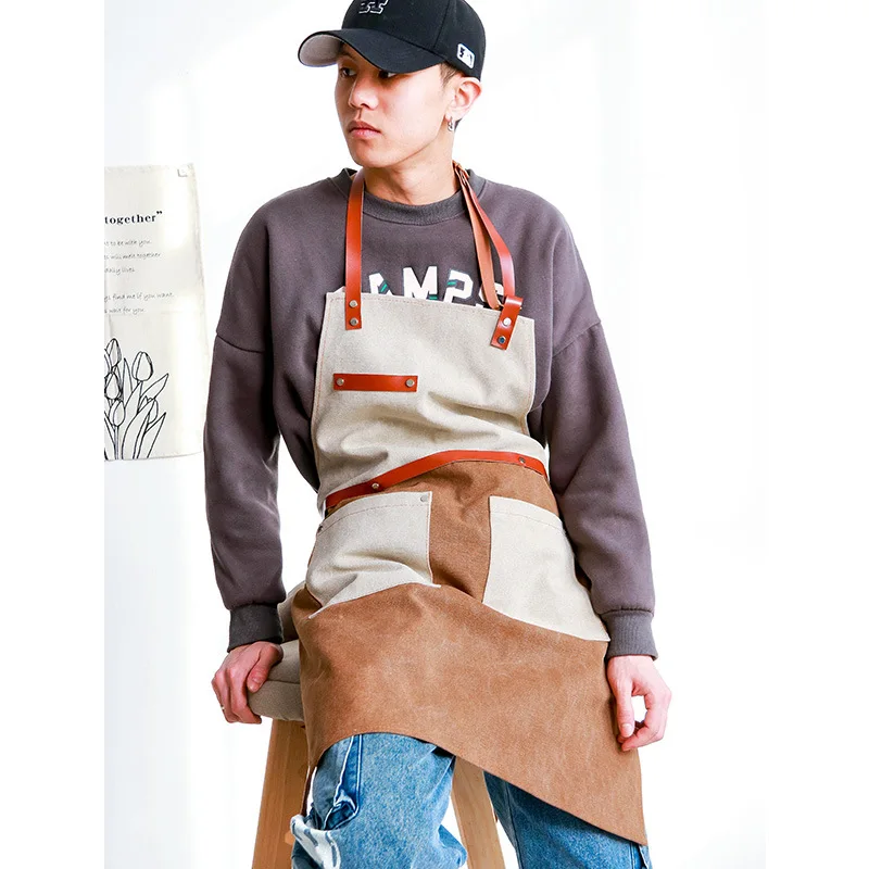 

Apron Barista Barber Chinese Restaurant Milk Tea Shop Painting Custom LOGO Men and Women Denim Workwear