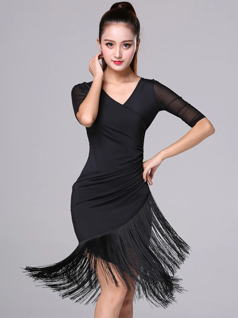 

Women Latin Dance Dress Ballroom Rumba Samba Tassels Dancewear Adult Female Training Chacha Stage Performance Costume