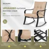 3-Piece Outdoor Rocking Chairs Bistro Set, Black Iron Patio Furniture with Brown Thickened Cushion & Glass-Top Coffee Table 5