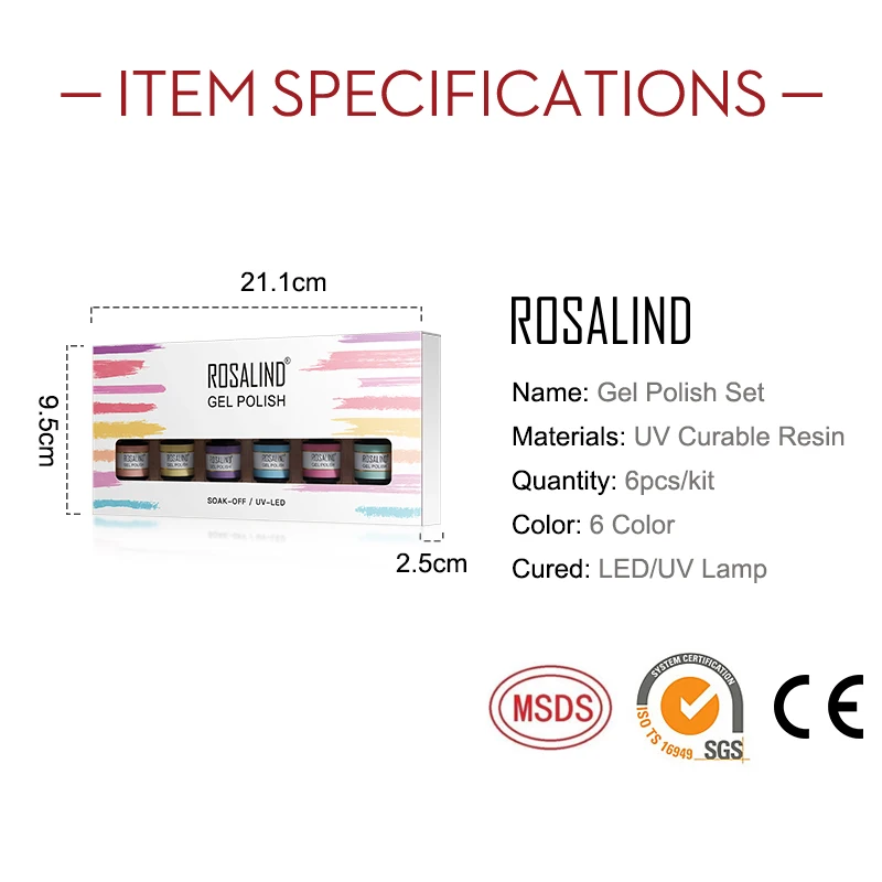 ROSALIND Nail Gel Polish Set For Manicure Nail Art Design Polish Lacquer Soak Off Semi Permanent UV Gel Hybrid Varnish 6PCS Kits 4